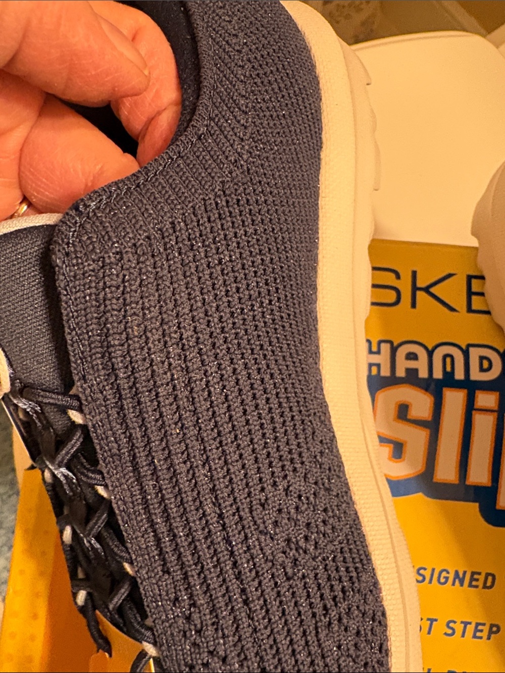Skechers Navy Knit Women’s Slip-On Sneakers 7.5 - Picture 2 of 5